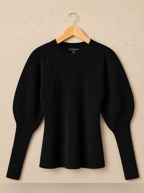 COS Black Wool Blend Ribbed Sculptural Puff Sleeve Sweater XS